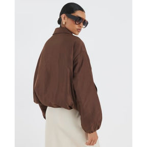 Brown Bubble Hem Bomber Jacket