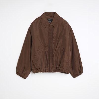 Brown Bubble Hem Bomber Jacket