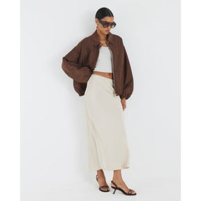 Brown Bubble Hem Bomber Jacket