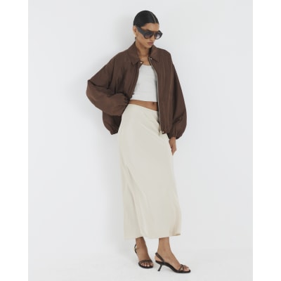 Brown Bubble Hem Bomber Jacket