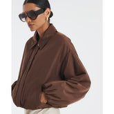 Brown Bubble Hem Bomber Jacket