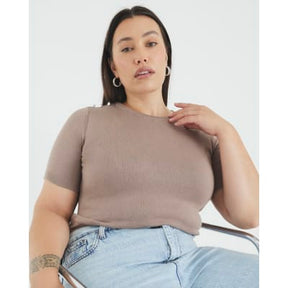 Brown Button Detail Knitted T-shirt