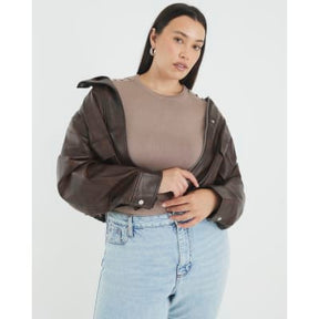 Brown Button Detail Knitted T-shirt