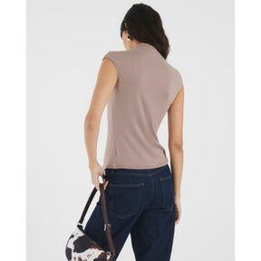 Brown Button Up High Neck Top