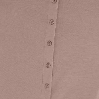 Brown Button Up High Neck Top