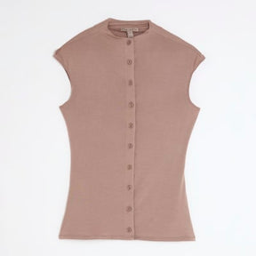 Brown Button Up High Neck Top