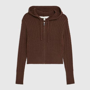 Brown Cable Knit Hoodie