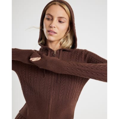 Brown Cable Knit Hoodie
