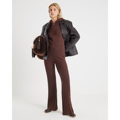 Brown Cable Knit Hoodie