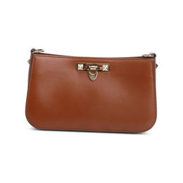 Brown Calfskin Rockstud Fierce Small Shoulder Bag