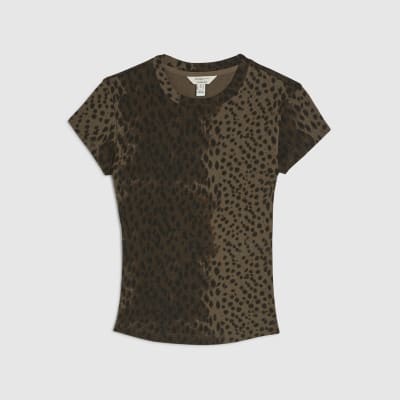 Brown Cap Sleeve Animal Print Top