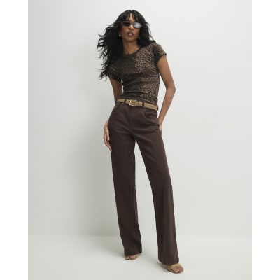 Brown Cap Sleeve Animal Print Top