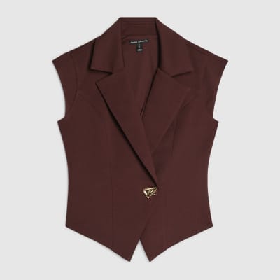 Brown Cap Sleeve Twill Waistcoat