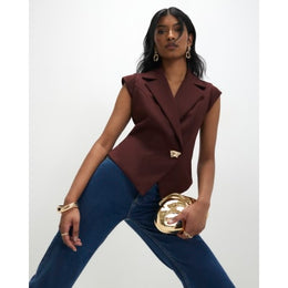 Brown Cap Sleeve Twill Waistcoat