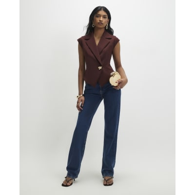Brown Cap Sleeve Twill Waistcoat