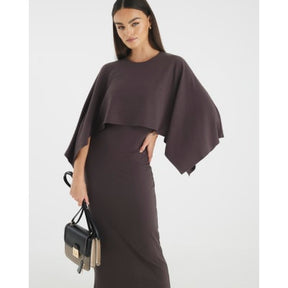 Brown Cape Midi Dress