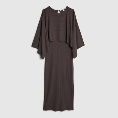 Brown Cape Midi Dress