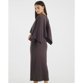 Brown Cape Midi Dress