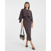 Brown Cape Midi Dress