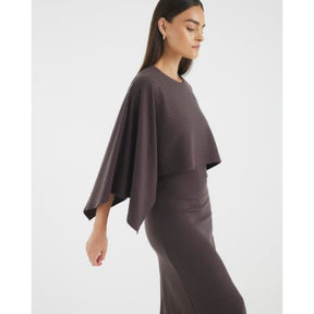 Brown Cape Midi Dress