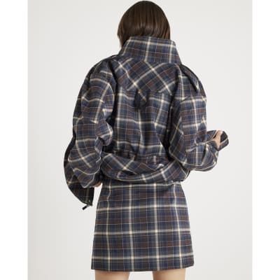Brown Check A Line Mini Skirt