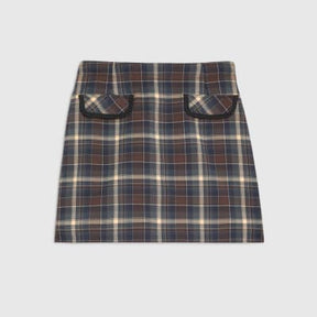 Brown Check A Line Mini Skirt