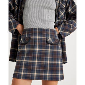 Brown Check A Line Mini Skirt
