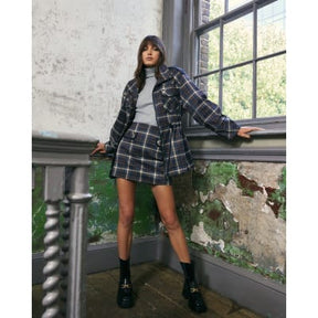 Brown Check A Line Mini Skirt