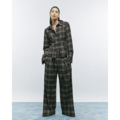 Brown Check Fitted Tailored Shirt
