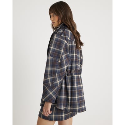 Brown Check Long Sleeve High Neck Jacket