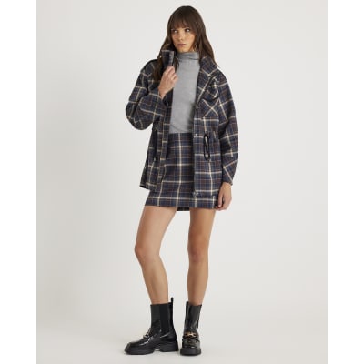 Brown Check Long Sleeve High Neck Jacket