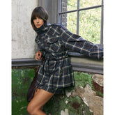 Brown Check Long Sleeve High Neck Jacket