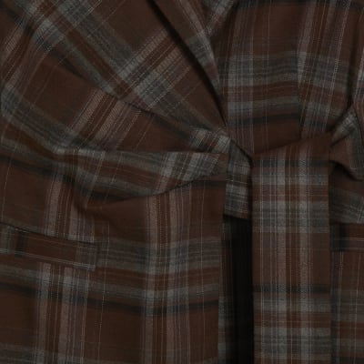 Brown Check Tie Waist Blazer
