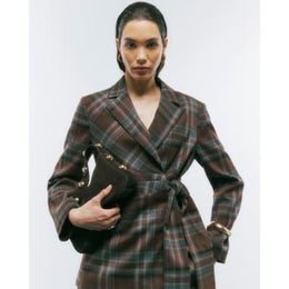 Brown Check Tie Waist Blazer