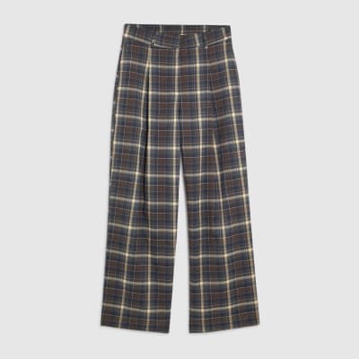 Brown Check Wide Leg Trousers
