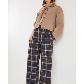 Brown Check Wide Leg Trousers