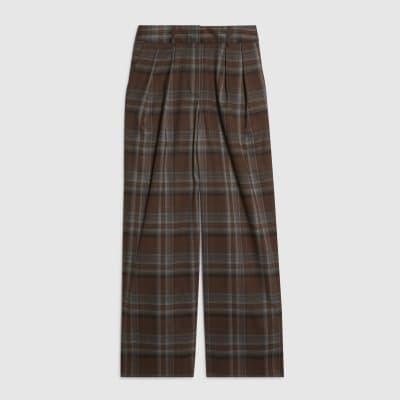 Brown Check Wide Leg Trousers