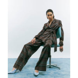 Brown Check Wide Leg Trousers