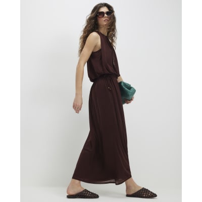 Brown Chiffon Tie Side Maxi Skirt