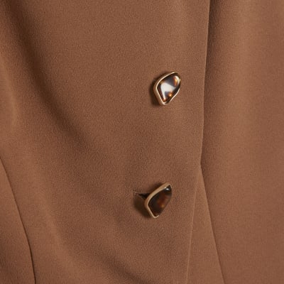 Brown Collarless Asymmetric Jumpsuit