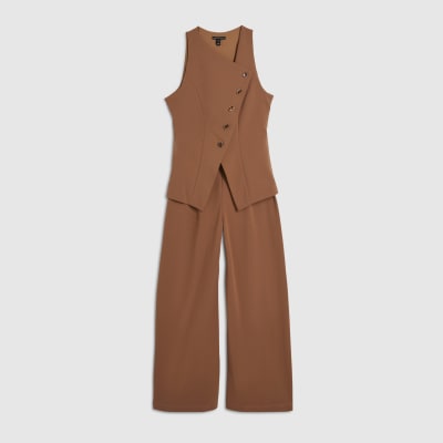 Brown Collarless Asymmetric Jumpsuit