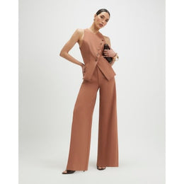 Brown Collarless Asymmetric Jumpsuit
