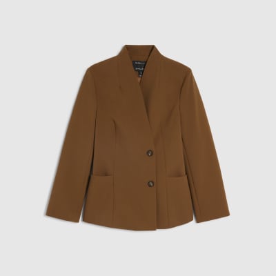 Brown Collarless Blazer