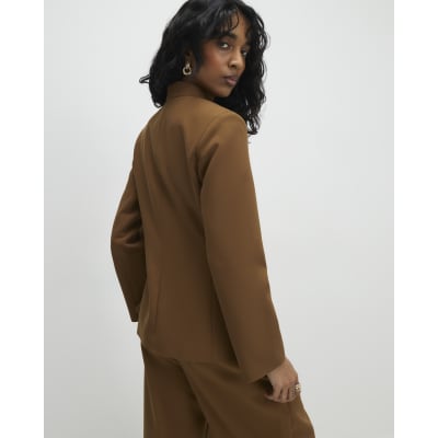 Brown Collarless Blazer