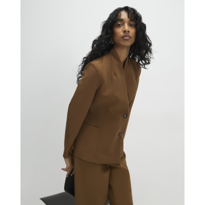 Brown Collarless Blazer