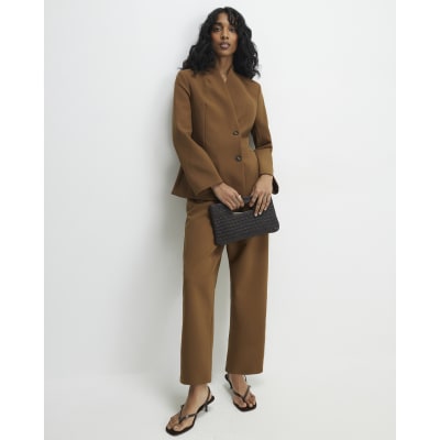 Brown Collarless Blazer