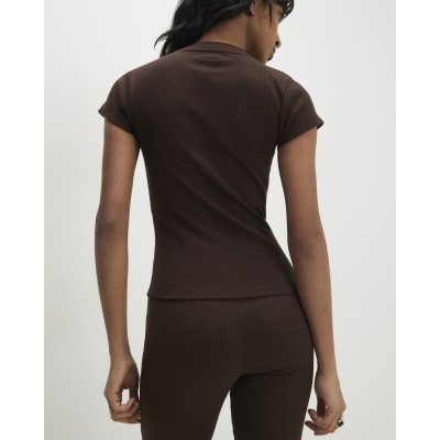 Brown Cotton Fitted Top