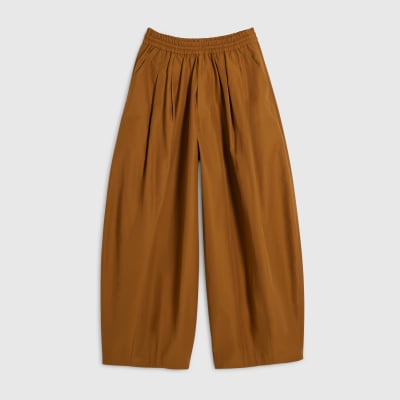 Brown Cotton Poplin Barrel Leg Trousers