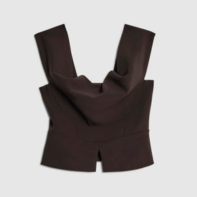 Brown Cowl neck Corset Top