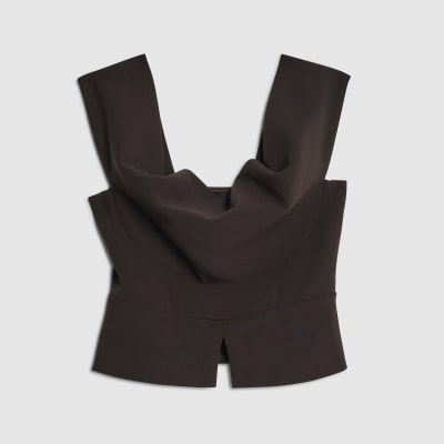 Brown Cowl neck Corset Top
